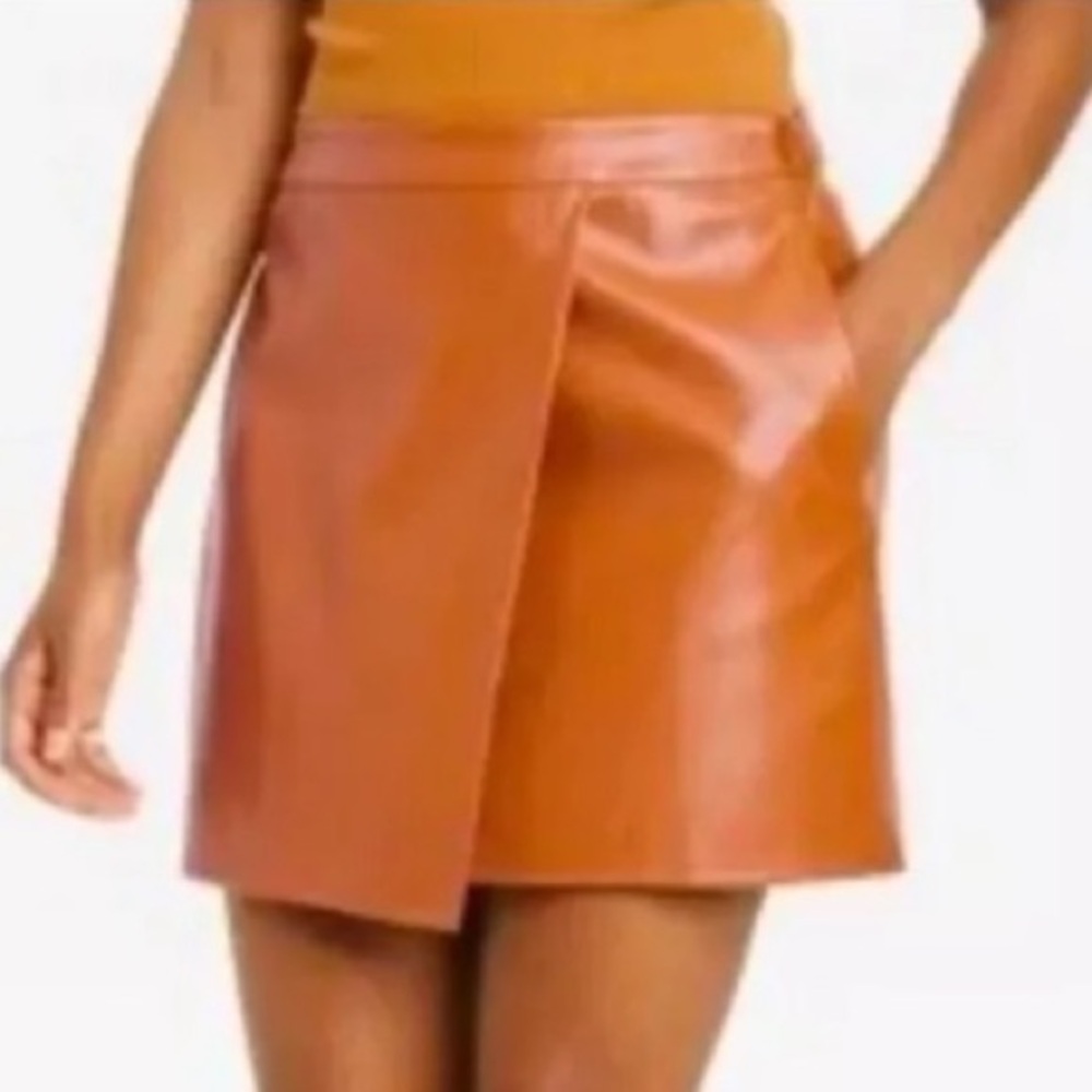 A New Day Faux Leather Mini Skirt Brown Size 4 NWT